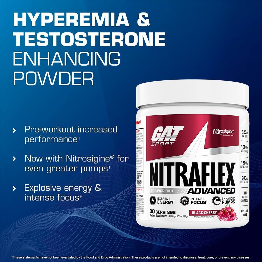 GAT SPORT Nitraflex Advanced Pre-Workout Powder, Increases Blood Flow, Boosts Strength and Energy, Improves Exercise Performance (Black Cherry, 30 Servings) 3