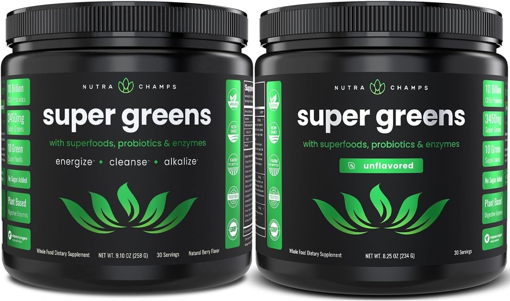 NutraChamps Super Greens Berry & Super Greens Unflavored Bundle - 2 Month Supply 2