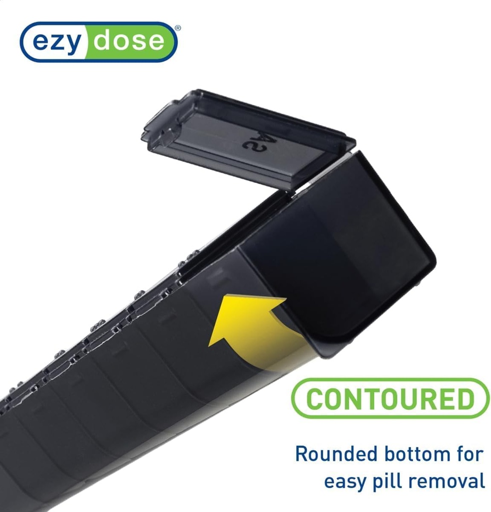 EZY DOSE Weekly (7-Day) Daily Pill Case, Medicine Planner, Vitamin Organizer, Supplement Container, Convenient and Easy to Use, Large Compartments, Travel Friendly, Black, Made in the USA, BPA Free 3