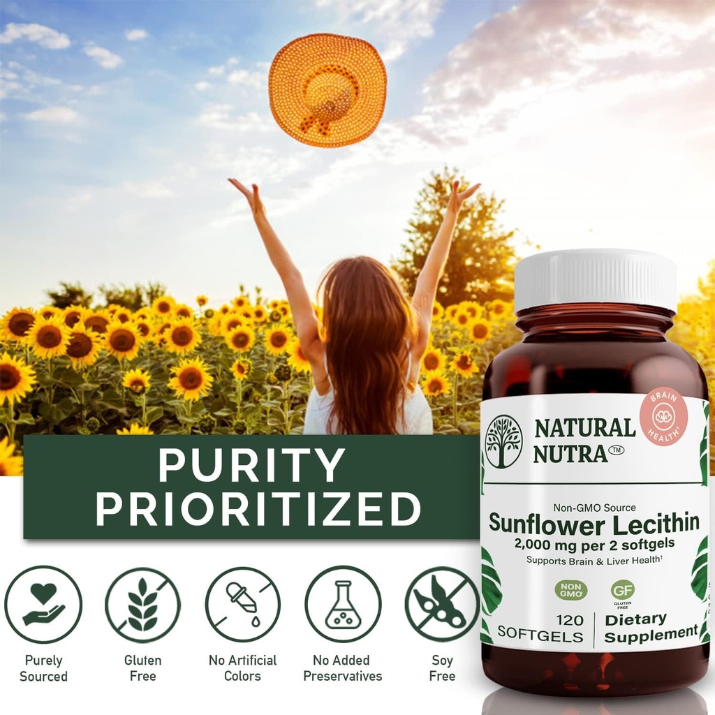 Natural Nutra Sunflower Lecithin 2000 mg Supplement, Supports Breastfeeding Moms with Plugged Milk Duct Relief, Liver & Brain Health Booster, Soy Free, Non-GMO, Gluten-Free, 120 Softge 4