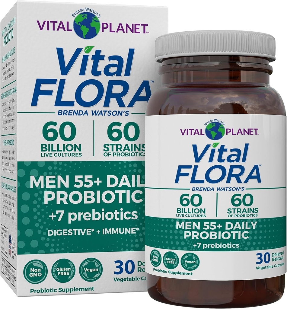 Vital Planet - Vital Flora Men 55+ Daily Probiotic, 60 Billion CFU, 60 Diverse Strains, 7 Organic Prebiotics, Immune Support, Gas Relief, Colon and Digestive Health Probiotics for Men 30 Capsules 2