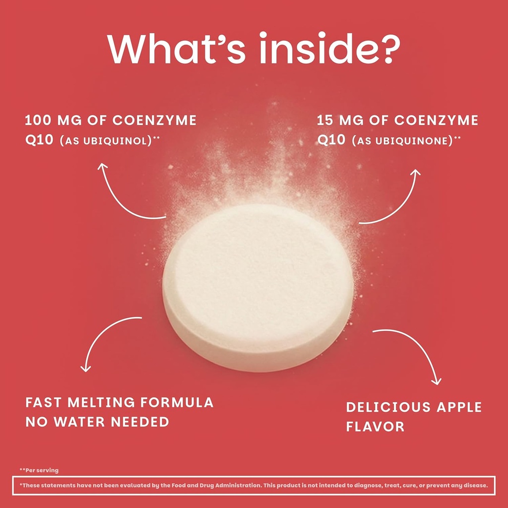 EZ Melts Dissolvable Ubiquinol 100mg, Active Form of CoQ10, Heart Health Supplements for Men & Women, Sugar-Free, 2-Month Supply - 1 Pack 5