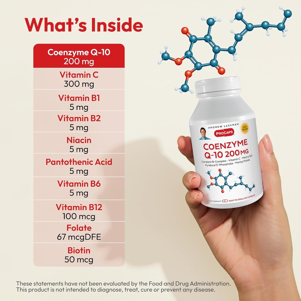 ANDREW LESSMAN Coenzyme Q-10 100 mg 180 Capsules - Essential for Energy Production and Optimum Key Organ Function, Anti-Oxidant Support, Depleted by Aging, Plus B-Complex. Easy to Swallow Capsules 4