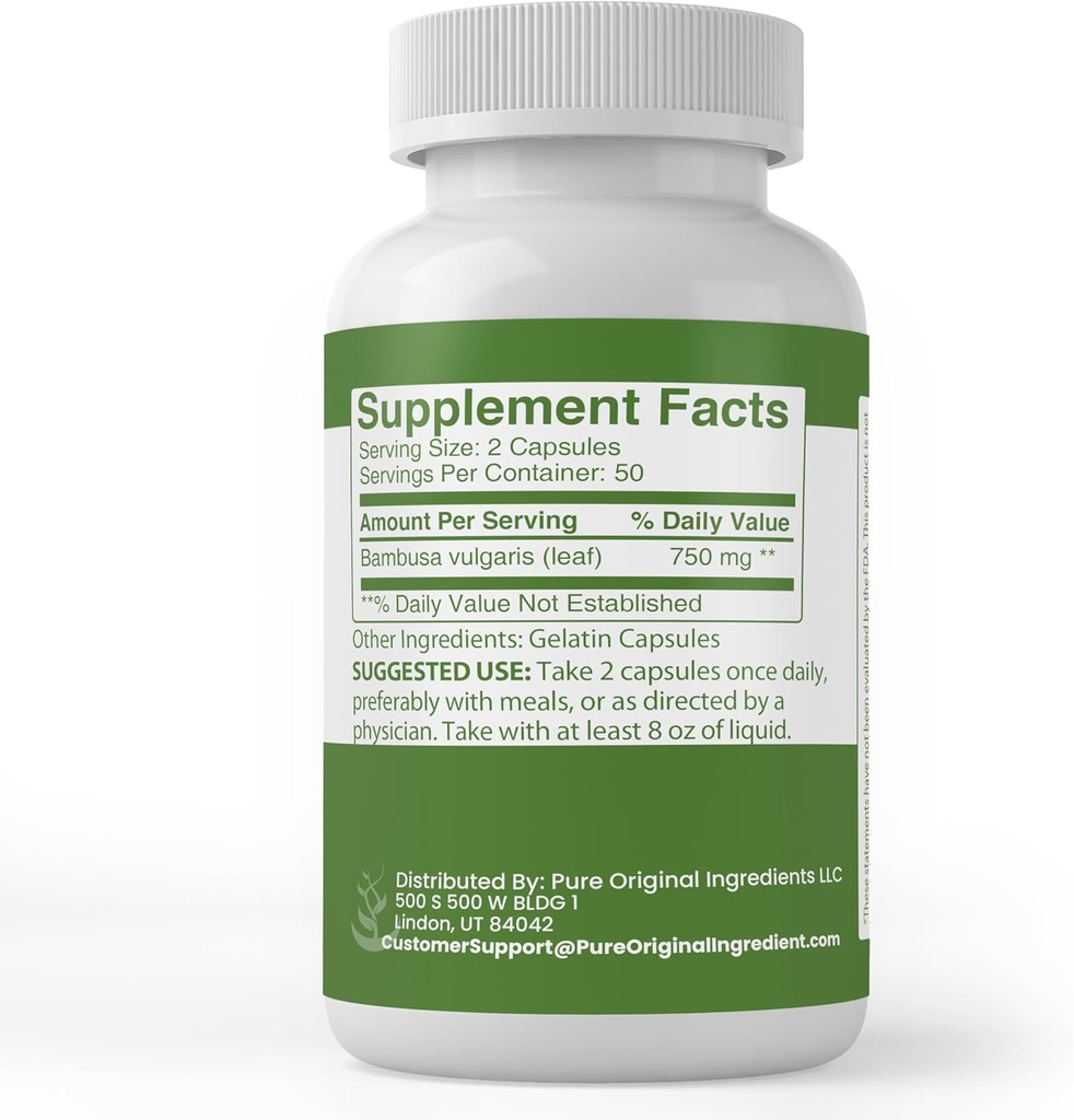 Pure Original Ingredients Bamboo Extract, (100 Capsules) Always Pure, No Additives Or Fillers, Lab Verified 3