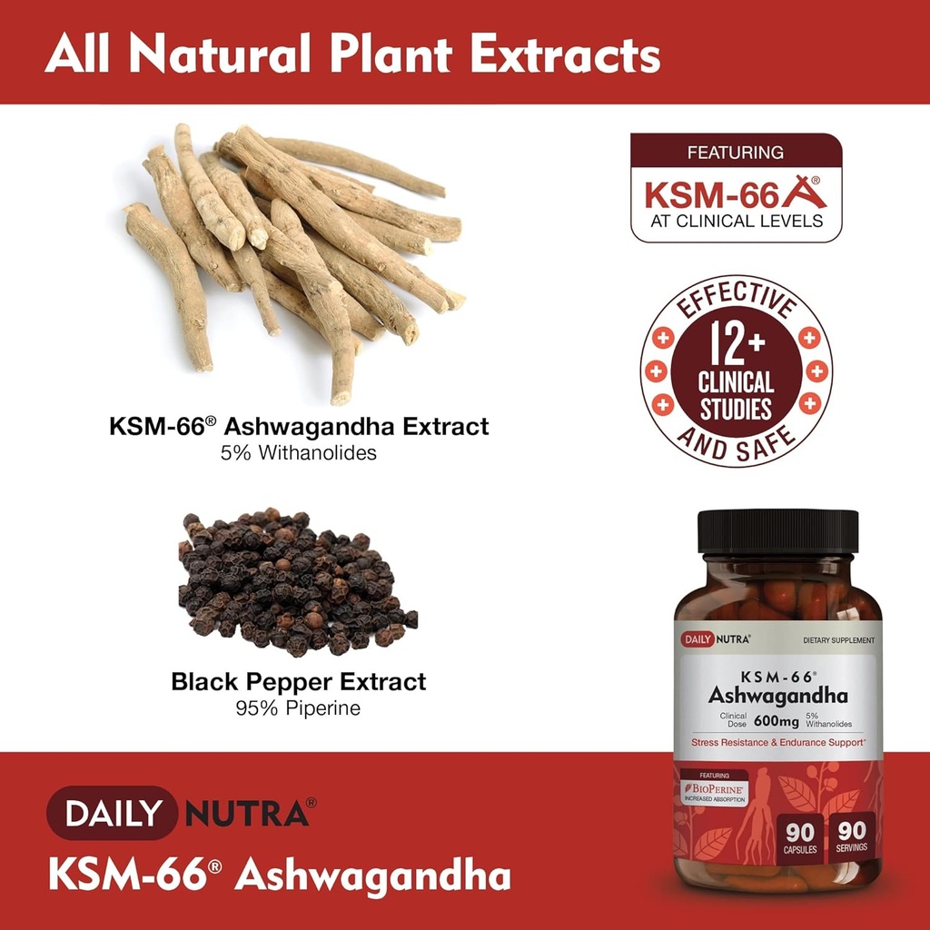 DailyNutra KSM 66 Ashwagandha (90 Capsules) and Mushroom Cacao Mix (16oz) Bundle for Relaxation and Focus 6