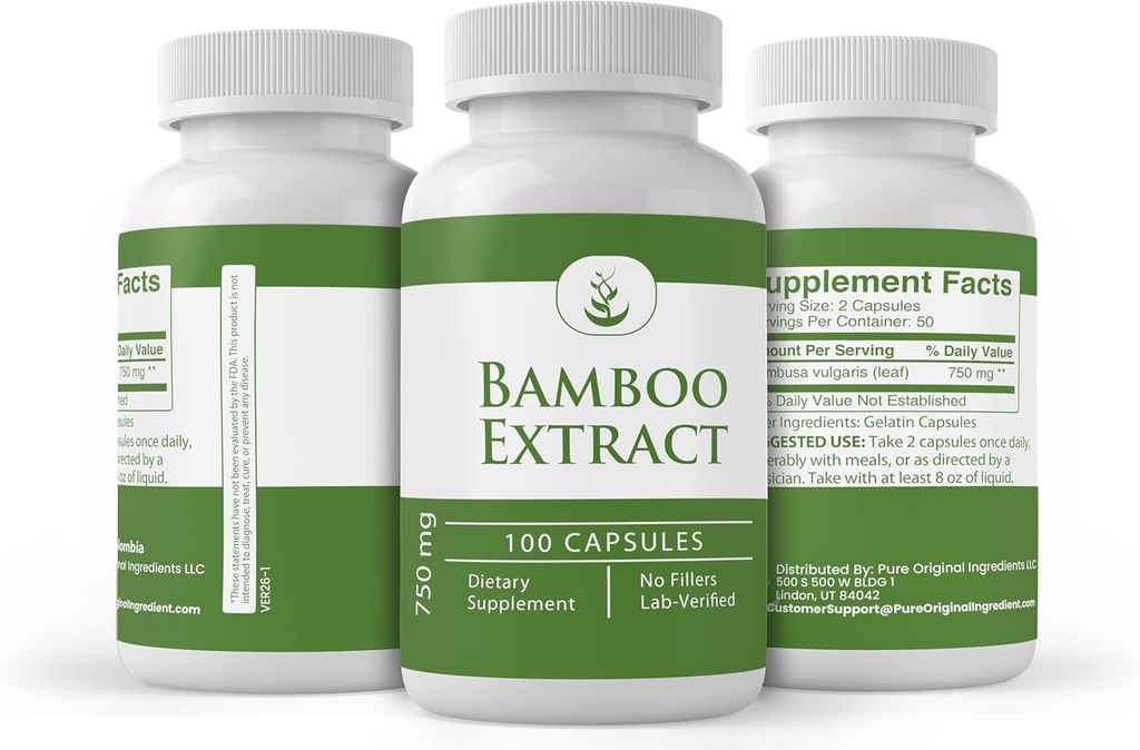 Pure Original Ingredients Bamboo Extract, (100 Capsules) Always Pure, No Additives Or Fillers, Lab Verified 5