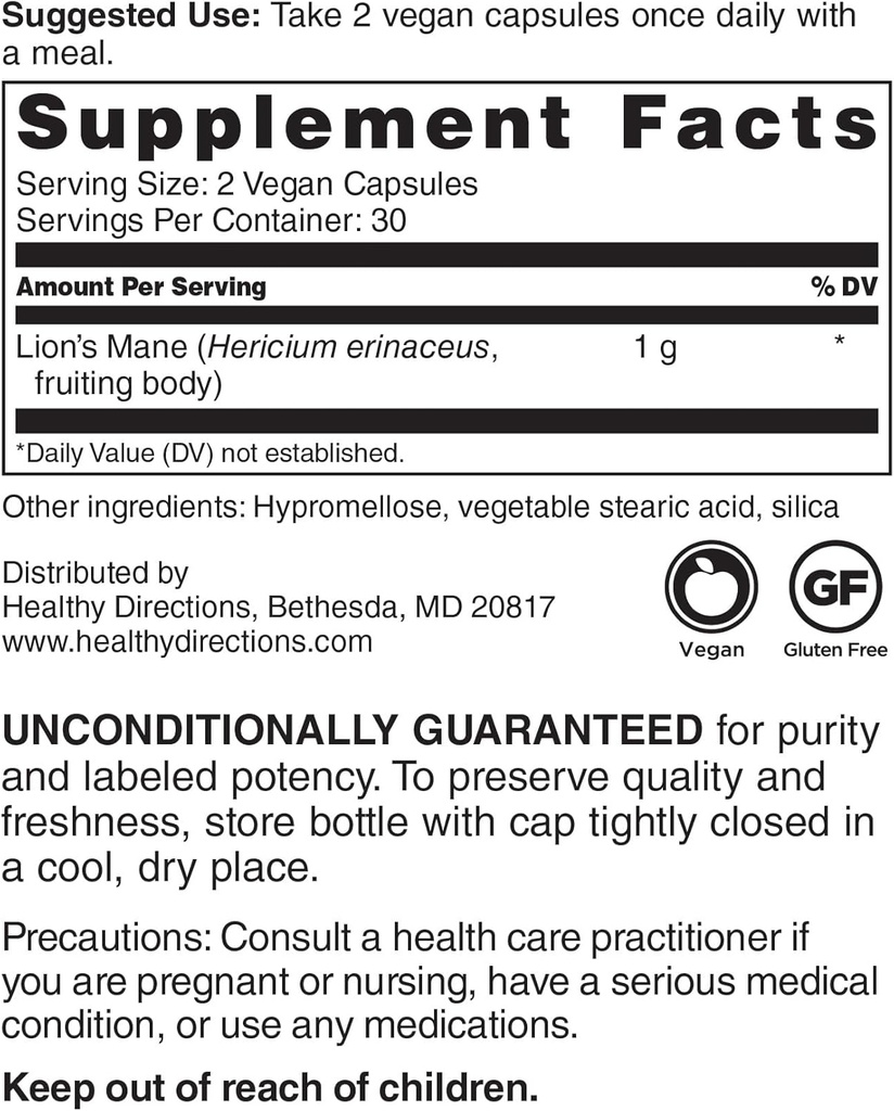 DOCTORS' PREFERRED Lions Mane Mushroom Supplement - 1,000 mg/Serving, 60 Vegan Capsules for Brain Health and Overall Daily Wellness. (30-Day Supply) 3