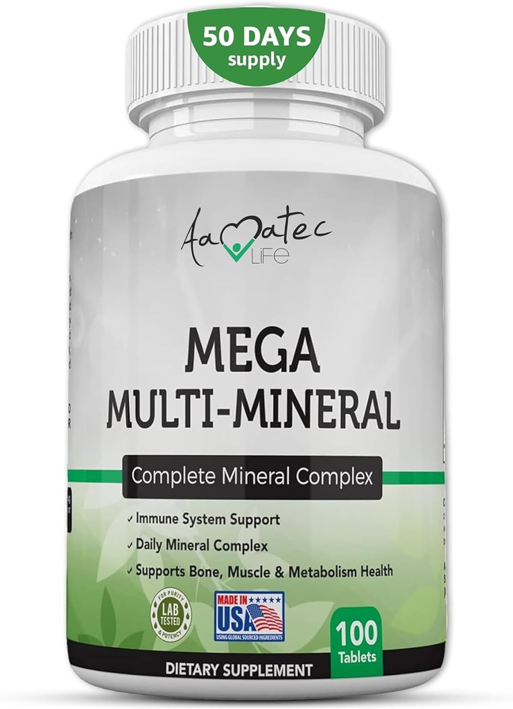 Aamatec Life Multi Minerals Supplement Complete Mineral Complex with Vitamin D3, Calcium, Magnesium, Zinc & Iodine Bone, Muscle, Metabolism & Immune Support Mega Multi-Mineral Supplement 100 Tablets 3