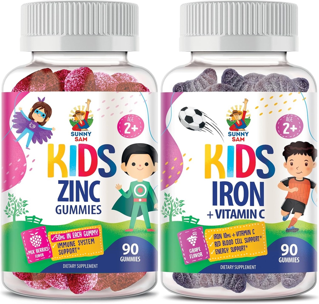 Iron Gummies for Kids & Zinc Gummies for Kids. Iron Vitamins with Vitamin C. Zinc Chewable Gummy for Immune Support - Powerful Natural Antioxidant Non-GMO Supplement for Children Men Woman Adults 2