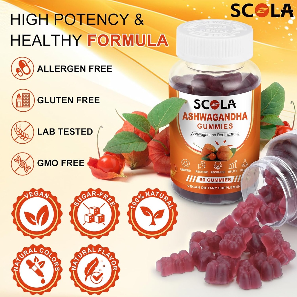 Ashwagandha Gummies, Calm Gummies with Ashwagandha Root Extract Vitamin D Zinc, Ashwagandha Supplement for Sleep Stress Balance, Vegan, Non-GMO, Gluten-Free, 60 Count 3