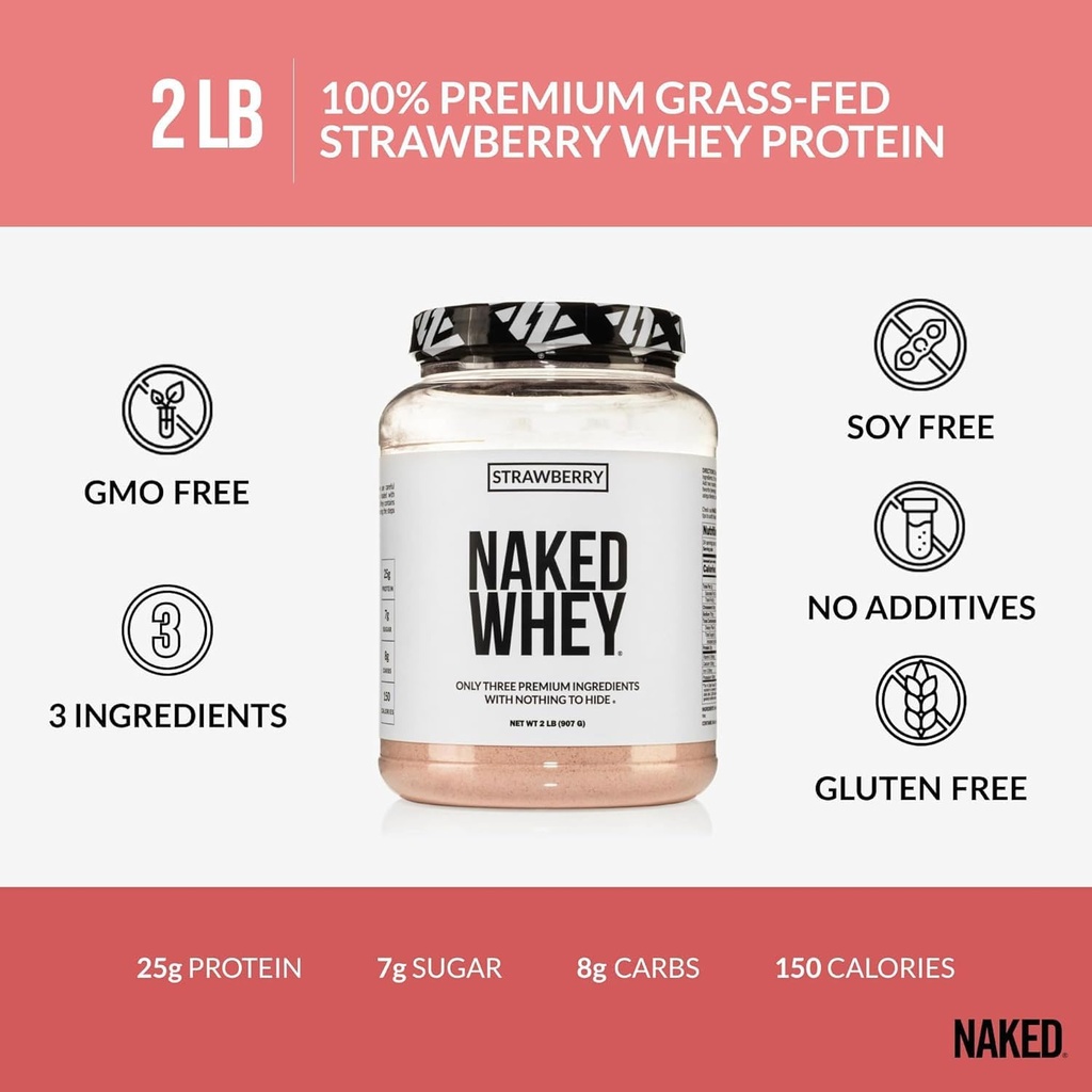 NAKED Strawberry Whey Protein Powder, Only 3 Ingredients, 25g Grass Fed Whey Protein Powder, Aid Muscle Growth & Recovery - 24 Servings 4
