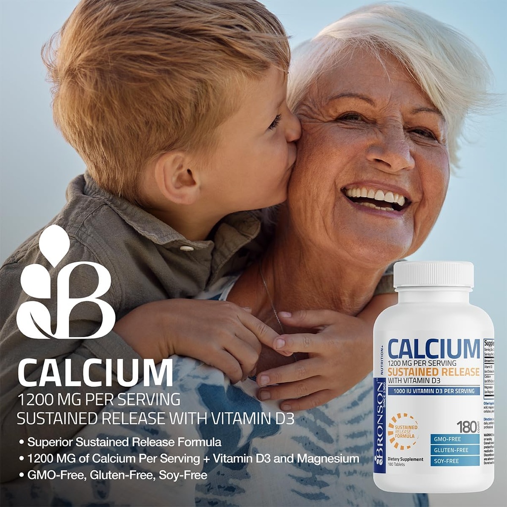 Bronson Calcium 1200 MG Per Serving Sustained Release with Vitamin D3 1000 IU Vitamin D3 Per Serving Non-GMO, 180 Tablets 4