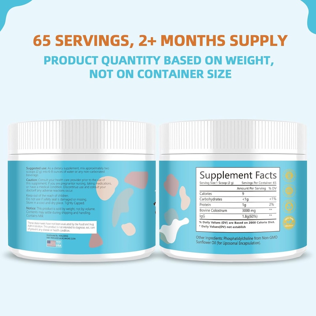 Bovine Colostrum Supplement Powder: Pure Whole Bovine Colostrum Rich in Immunoglobulins and Nutrients for Immune Support and Gut Health, Easy to Mix in Water or Smoothies 4