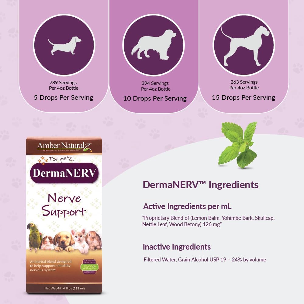 Amber NaturalZ DermaNERV Herbal Supplement for Dogs, Cats, Birds, Rabbits, and Guinea Pigs | Supports Central Nervous System Health & Balanced Behavior | Natural Aid for Healthy Nerve Functions 5