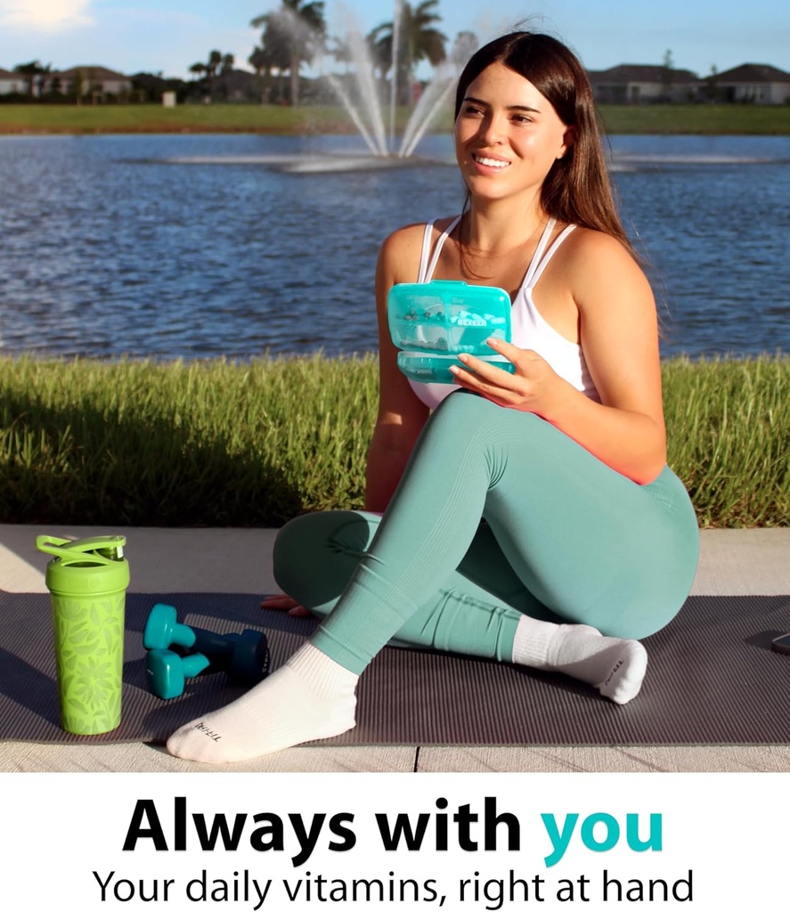 Travel Pill Organizer - Airtight Medicine Case for Traveling Portable Pharmacy Box with Labels Vitamin Container 8 Compartment Supplement Medication Holder Large Capacity Daily (Green) 3