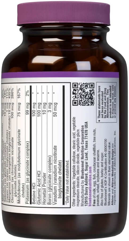 Bluebonnet Nutrition High Potency Chelated Multiminerals (Iron-Free), Albion Chelated Minerals, Soy-Free, Gluten-Free, Non-GMO, Kosher Certified, Dairy-Free, 60 Caplets, 20 Servings 4