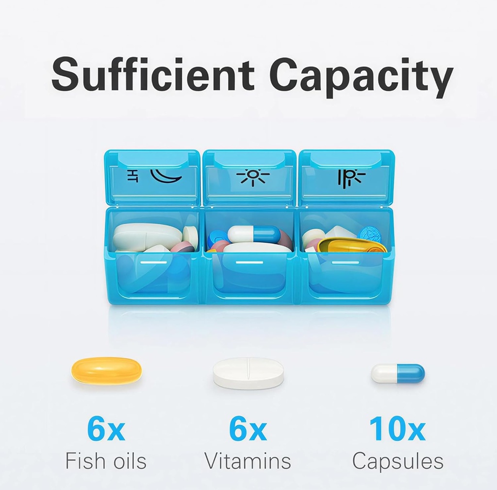 BUG HULL Pill Organizer 3 Times a Day, Large Weekly Medicine Pill Organizer 3X a Day, 7 Day Pill Box Cases Morning Noon Evening for Vitamin, Cod-Liver Oil, Supplements (Rainbow White) 3