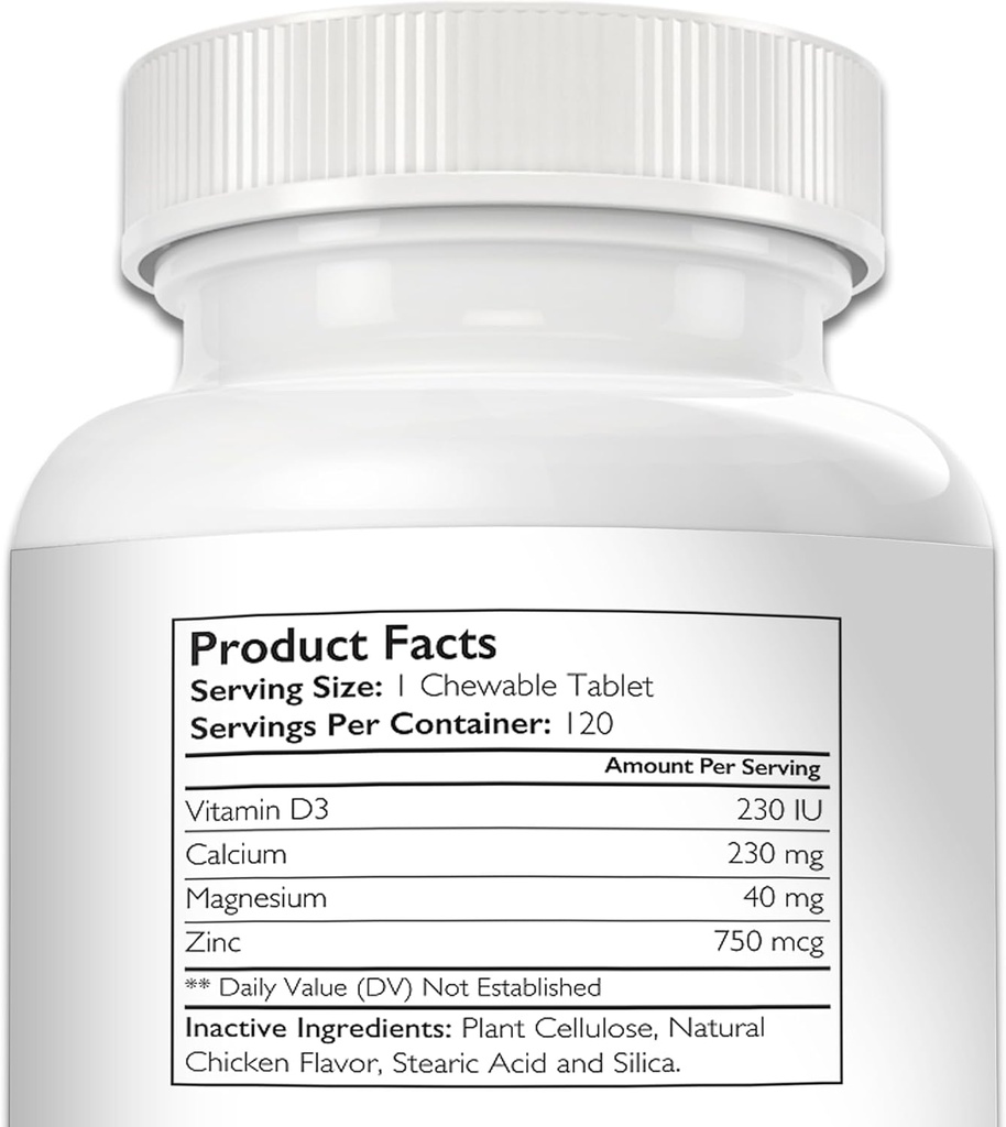 Vitamin D for Dogs with Calcium, Magnesium and Zinc to Support Strong Teeth, Bones and Muscles, Promote Mineral Metabolism and a Healthy Immune Function, 120 Chewable Tablets 4