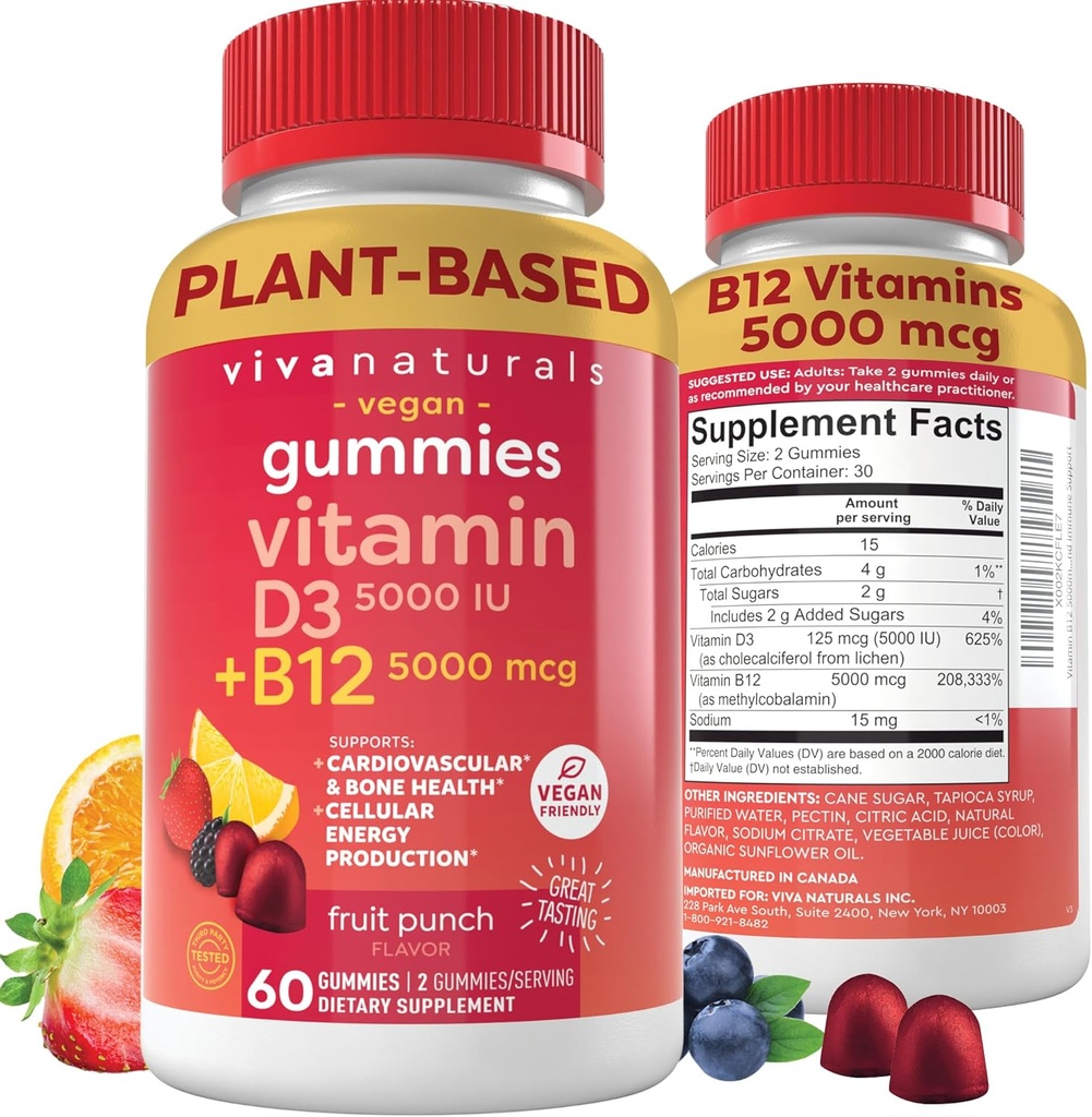 Vitamin B12 Gummies for Adults 5000mcg with Vitamin D3 5000 IU - Chewable B12 Vitamin 5000 MCG Gummies for Women, Vitamin D and B12 Gummy Vitamin 2