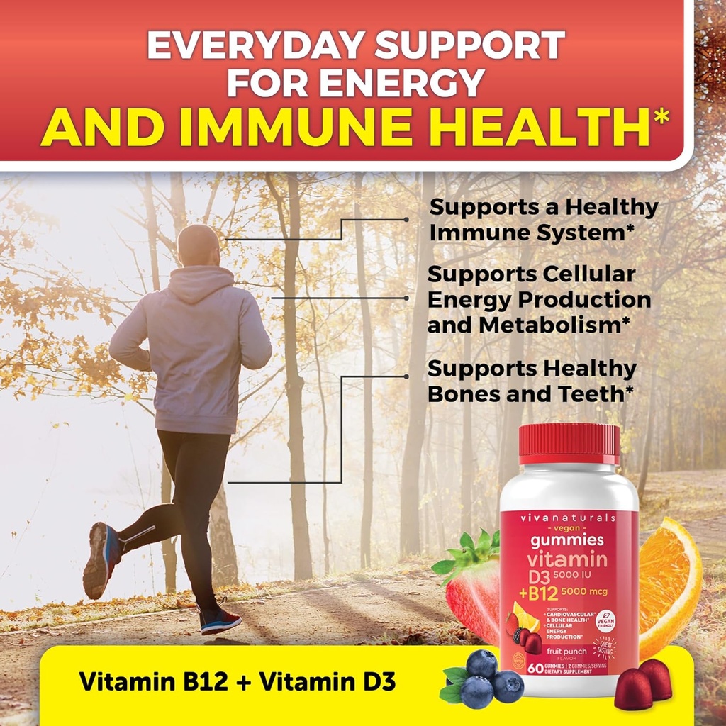 Vitamin B12 Gummies for Adults 5000mcg with Vitamin D3 5000 IU - Chewable B12 Vitamin 5000 MCG Gummies for Women, Vitamin D and B12 Gummy Vitamin 4