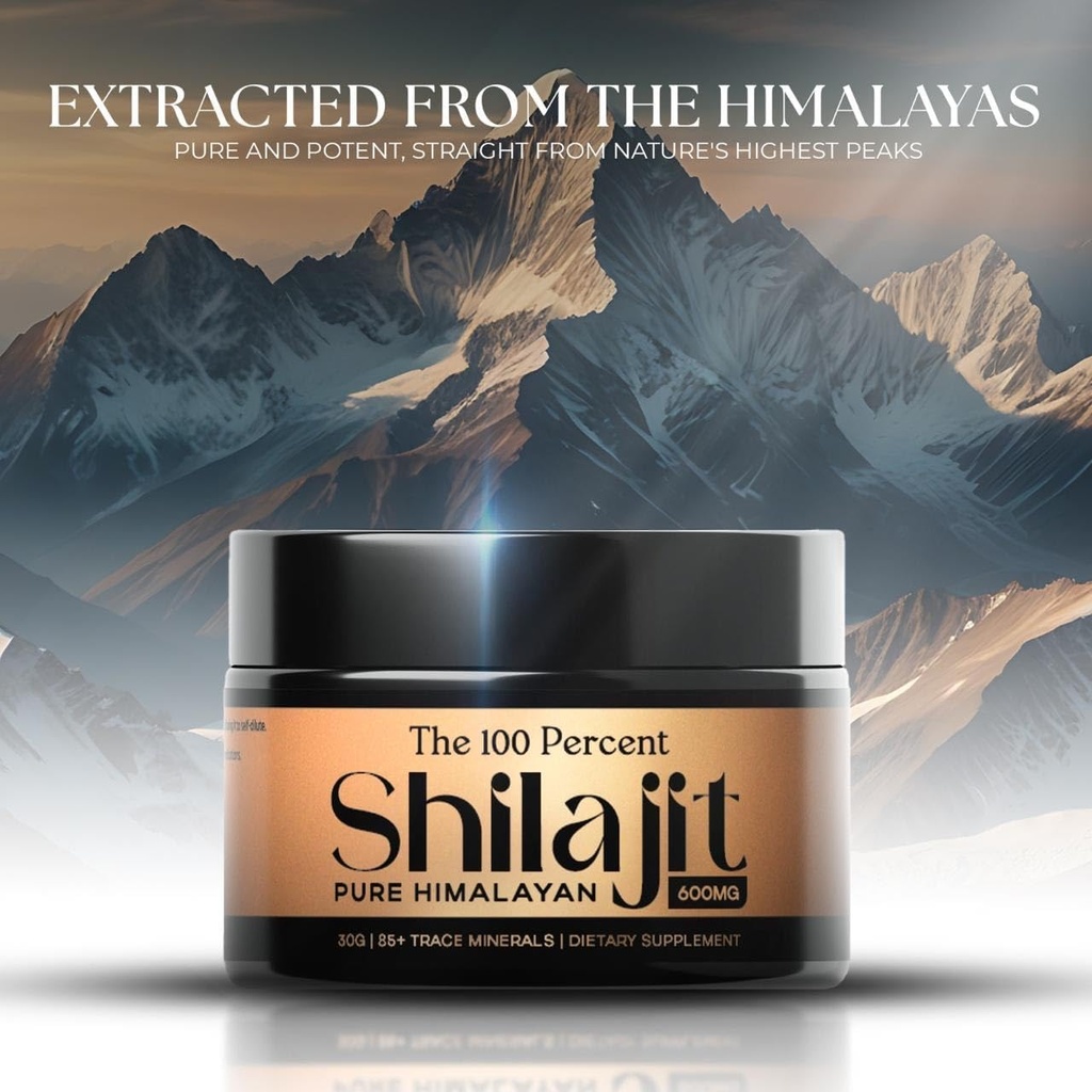 Pure Himalayan Shilajit for Men & Women 600mg, 50 Servings - Gold Grade, Lab Test Included, Maximum Potency Fulvic Acid with 85+ Trace Minerals Extracted from Highest Altitude 5