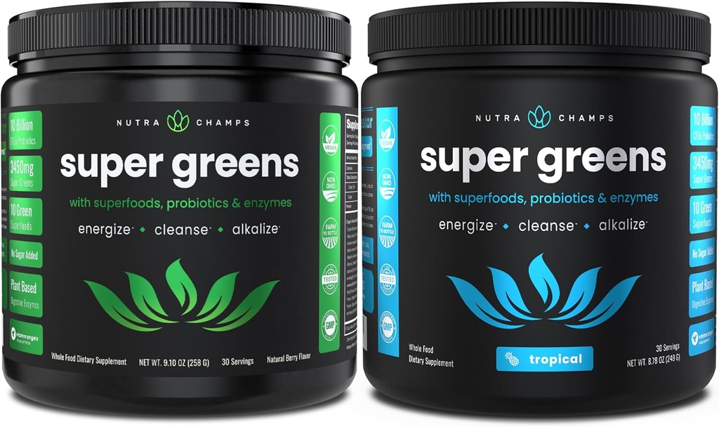 NutraChamps Super Greens Berry & Super Greens Tropical Bundle - 2 Month Supply 2