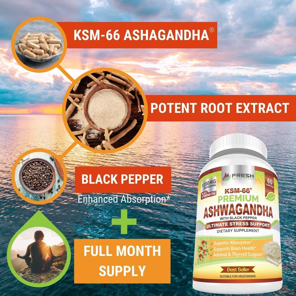 FRESH HEALTHCARE Ashwagandha KSM 66 and Black Seed Oil - Bundle 3