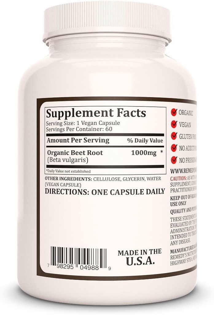 Remedy's nutrition Beet Root | 1,000 mg, 60 Vegan Capsules Herbal Dietary Supplement | Two Month Supply 3