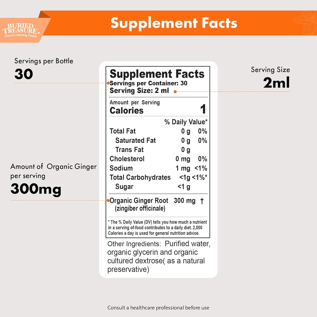 Buried Treasure Ginger Drops - Made with Organic Ginger Root for Digestive Support, Upset Stomach Settle Drops, No Sugar, Alcohol Free, Versatile Use for Ginger Tea or Direct Consumption, 30 Servings 3