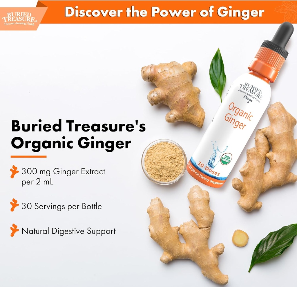 Buried Treasure Ginger Drops - Made with Organic Ginger Root for Digestive Support, Upset Stomach Settle Drops, No Sugar, Alcohol Free, Versatile Use for Ginger Tea or Direct Consumption, 30 Servings 4