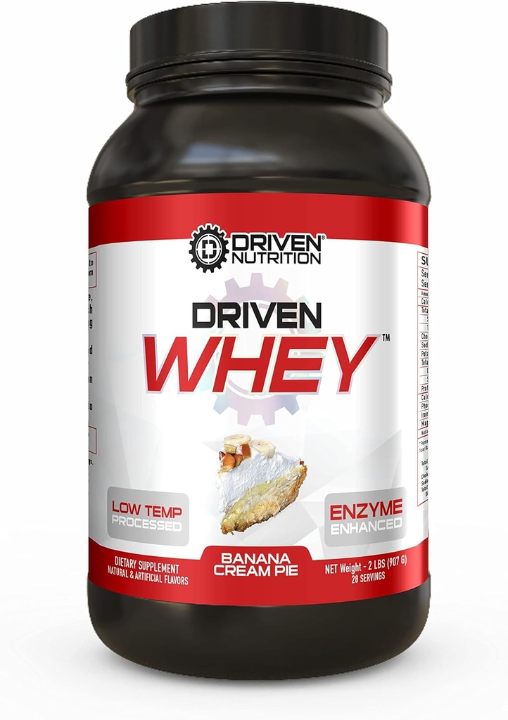 Driven WHEY- Grass Fed Whey Protein Powder: Delicious, Clean Protein Shake- Improve Muscle Recovery with 23 Grams of Protein with Added BCAA and Digestive Enzymes (2 lb, Banana Pie) 2