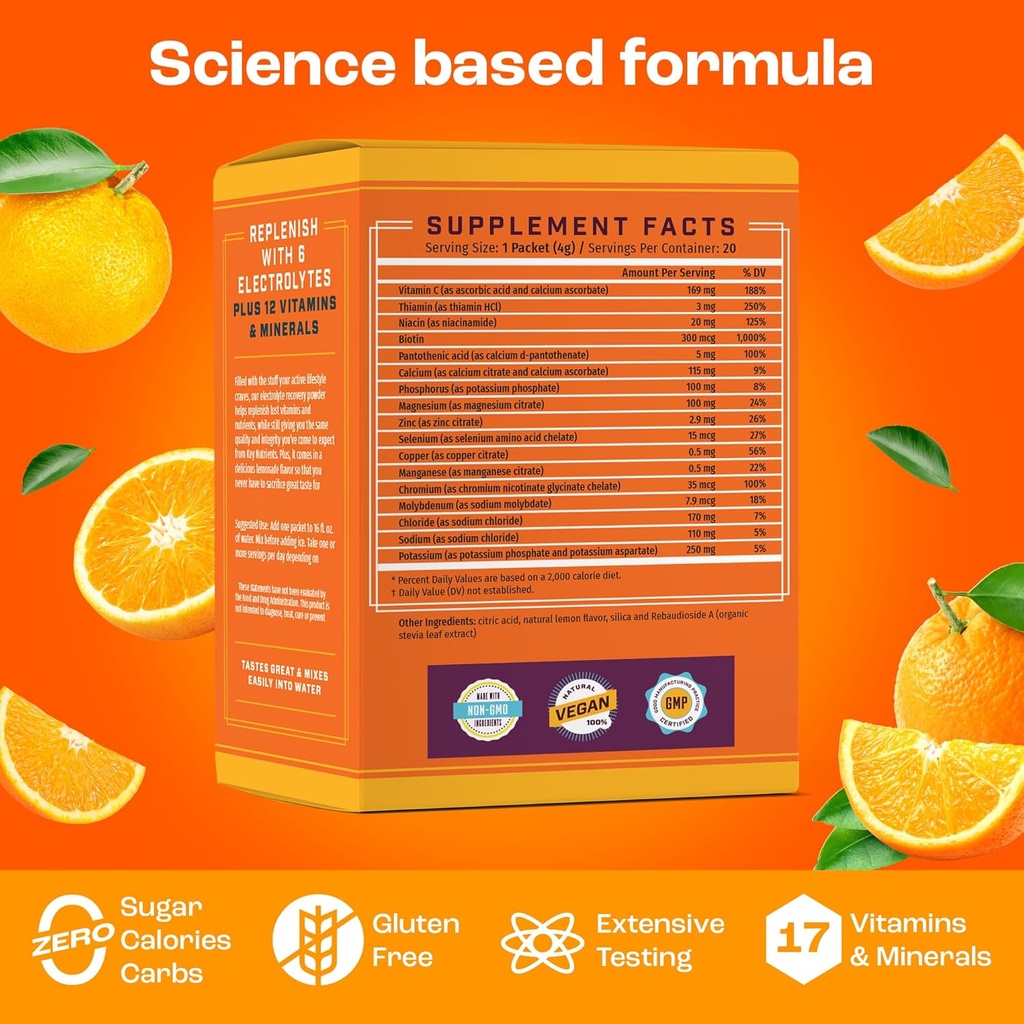 KEY NUTRIENTS Electrolytes Powder Packets 20 Pack - No Sugar, Delicious Tangy Orange, Hydration Packets with Electrolyte Powder for Refreshing Electrolyte Drink Mix Packets - Zero Calories 5