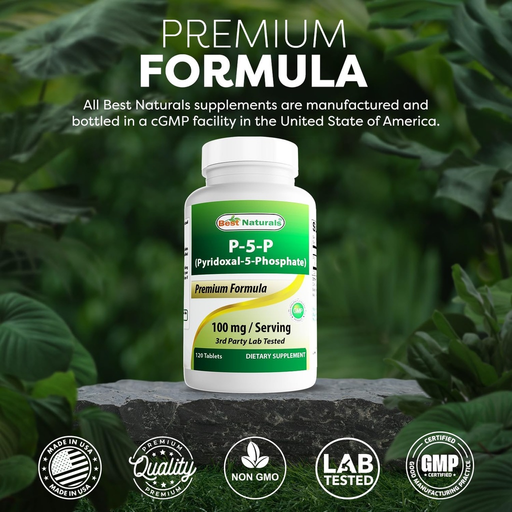 Best Naturals P5P Vitamin B6 (Pyridoxal 5 Phosphate) 100 mg/Serving - 120 Tablets - an Active Form of Vitamin B6. 6