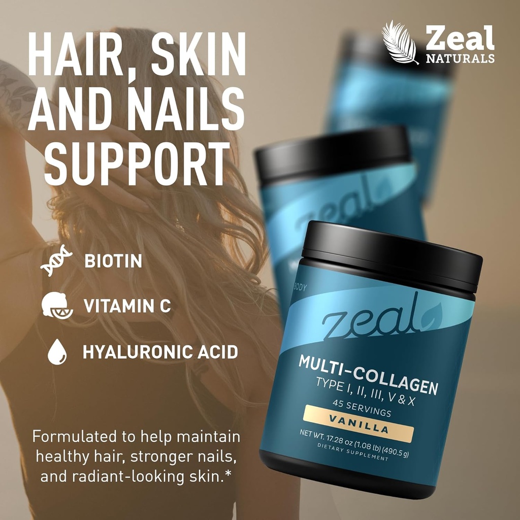 Premium Multi Collagen Peptides Protein Powder (1, 2, 3, 5 & 10) with Vitamin C, Biotin, Hyaluronic Acid, for Hair Skin and Nails - Marine, Bovine, Chicken & Eggshell (Vanilla, 45 Servings) 4