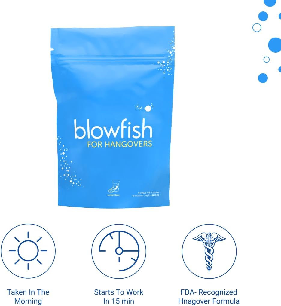 Blowfish for Hangovers - Fast Hangover Relief | FDA-Recognized Formulation - Guaranteed to Relieve Hangover Symptoms in 15 Minutes | Perfect for Weddings and Vacation Essentials | 20 Tablets 5
