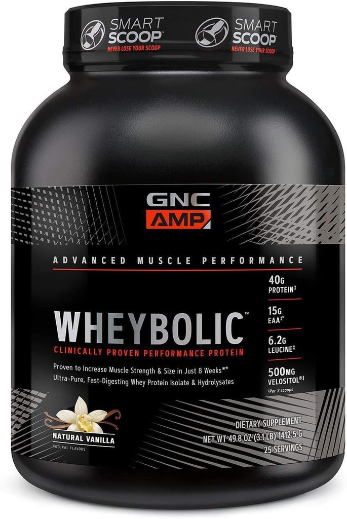 GNC AMP Wheybolic Clinically Proven Protein Powder, 40g Whey Protein, BCAA, Leucine, Increases Muscle Strength, Muscle Building, 3rd Party Tested, Gluten Free, Classic Vanilla, 33 Servings 2
