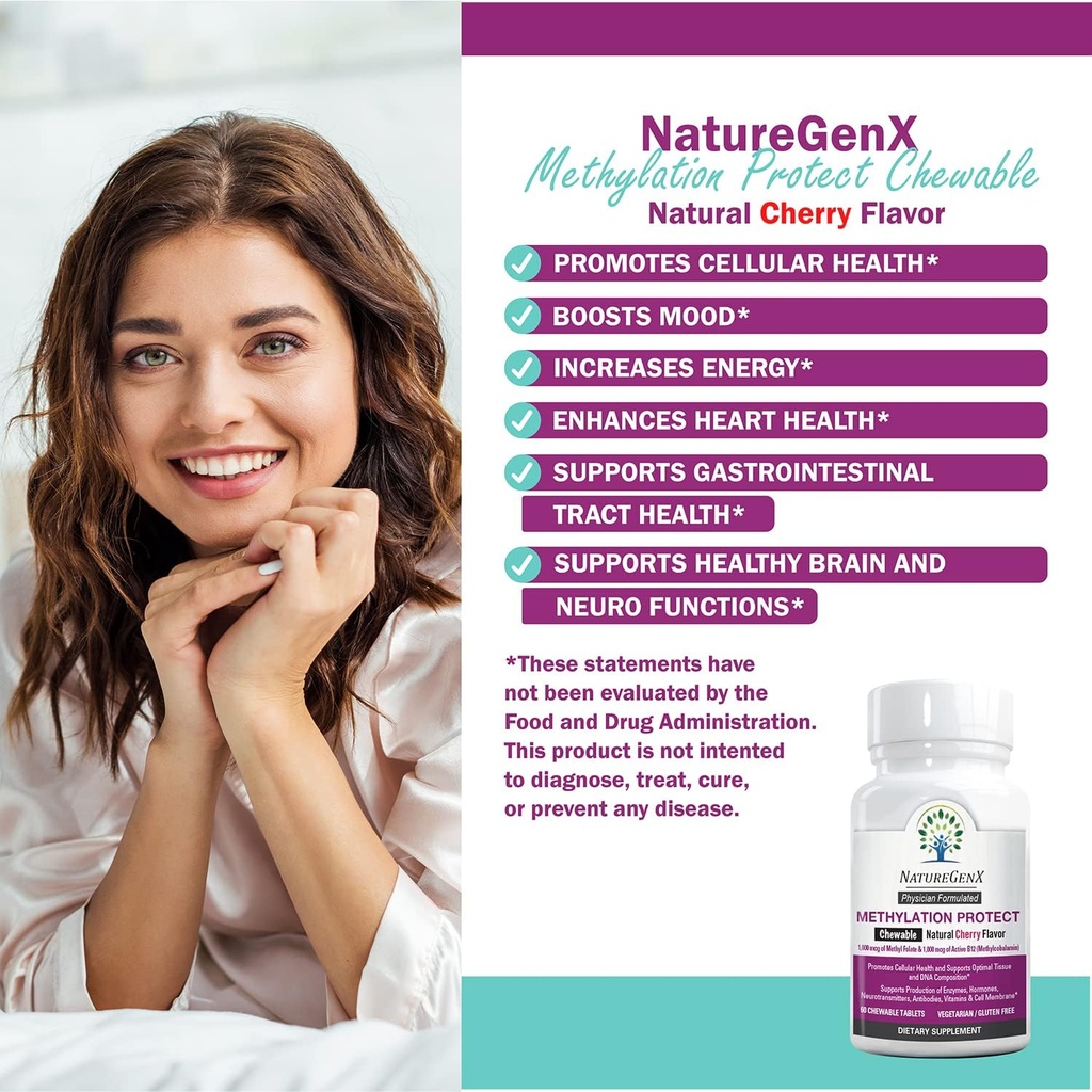 Methylation Protect - Methyl B12 with Methylfolate for MTHFR Support Supplement, Natural Cherry Methylated Vitamins B-12 Plus 5-mthf, Gluten-Free(60 Tablet) 4