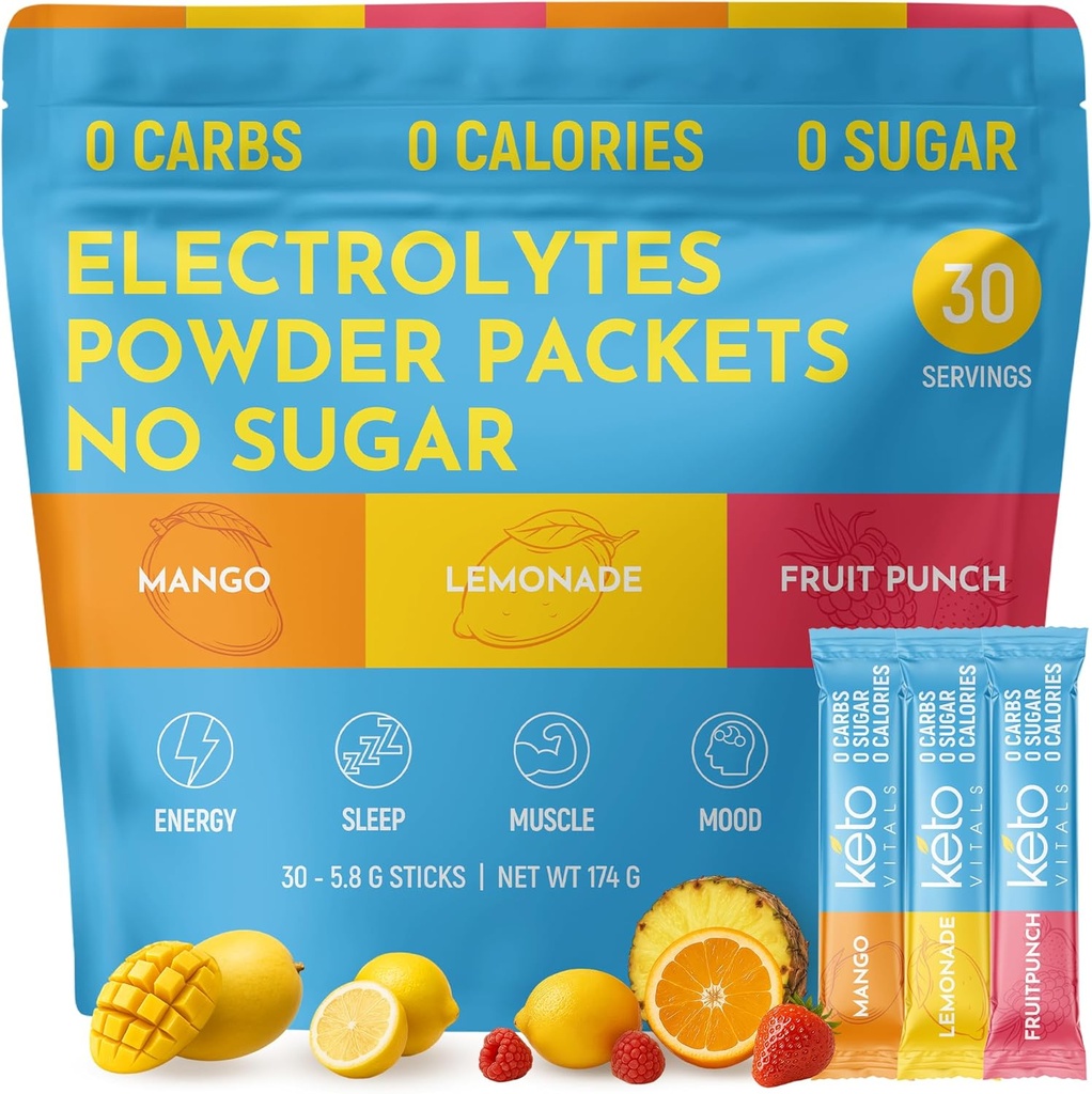 Keto Vitals Original Electrolytes Powder Packets | Keto Friendly Electrolyte Hydration Packs | Sugar Free Electrolytes | Energy Drink Mix | Zero Calorie Zero Carb (Original Assorted, 30 Count) 2