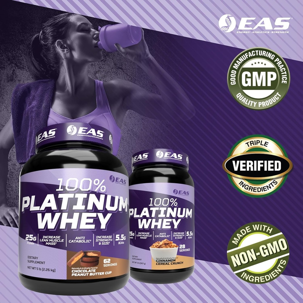 EAS 100% Platinum | 3 Ultra-Platinum Whey Proteins | Increase Size & Strength | 25g Protein, 5.5g BCAAs | 5 Pound (Chocolate Ice Cream) 5