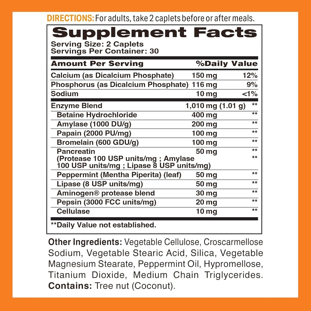Vitamin World Digest-13 Multi-Enzyme, 1010mg Digestive Enzymes Blend with Amylase, Bromelain, Papain & Lipase for Digestion and Absorption, Digestive Enzymes for Bloating & Gas, 60 Caplets 3