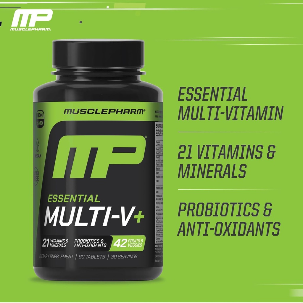 Muscle Pharm Essentials Multi-V+, The Athlete's Multi-Vitamin, Enhanced Energy, Performance & Immune Health, Daily Multivitamin for Men & Women with Minerals Plus Probiotics, 90 Tablets, 30 Servings 5