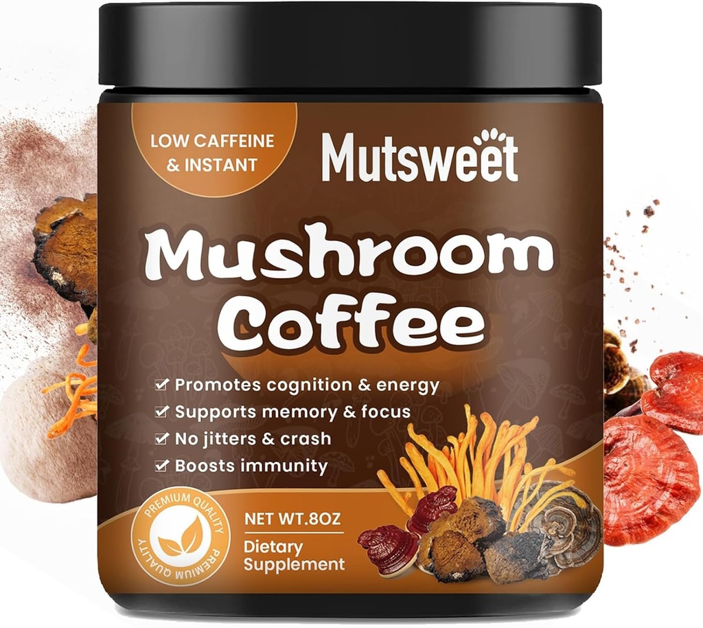Mushroom Coffee, Powerful 12 in 1 Mushrooms Powder with Lion's Mane, Turkey Tail, Chaga & More, Immune Boosting Instant Arabica Coffee Mix with Cacao, L-Theanine for Focus, Energy 2
