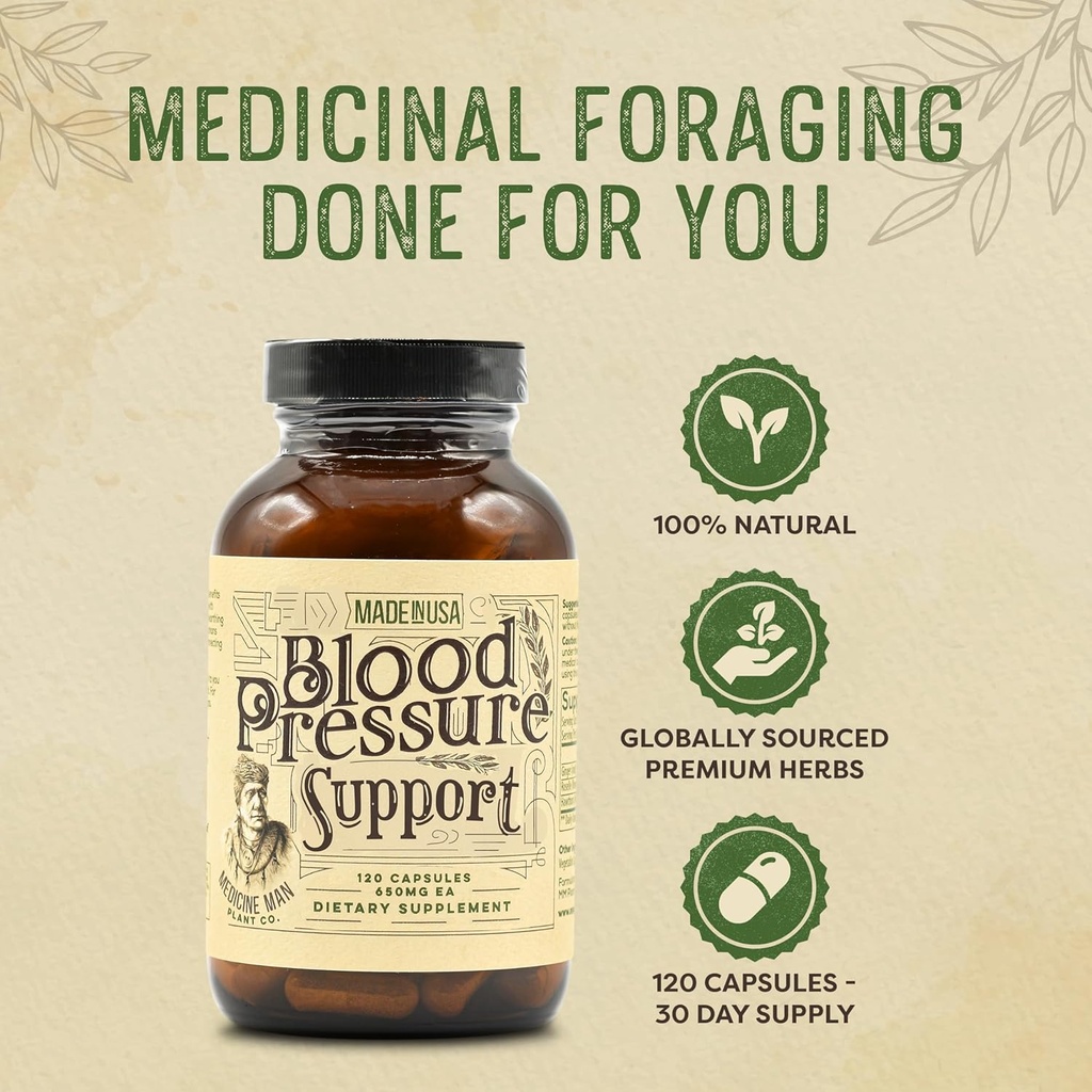 Medicine Man Plant Co. Blood Pressure Support 120 Capsules - Natural Herbal Pills with Hawthorn, Rosella Hibiscus, and Ginger - Organic and Herbal Supplement 3