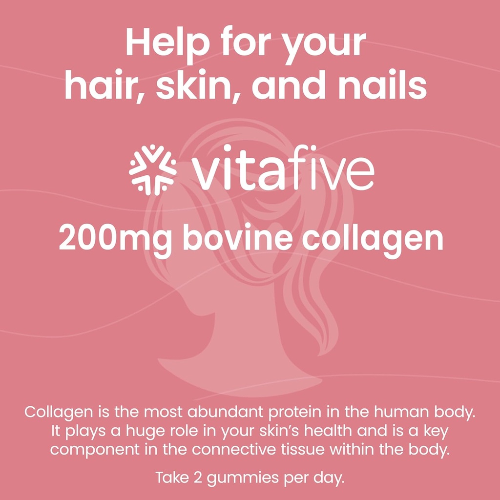 vitafive Collagen Gummies for Men and Women, Bovine Collagen, Collagen Gummy for Hair, Skin, and Connective Tissue Support, Gluten Free (50 Ct) 3