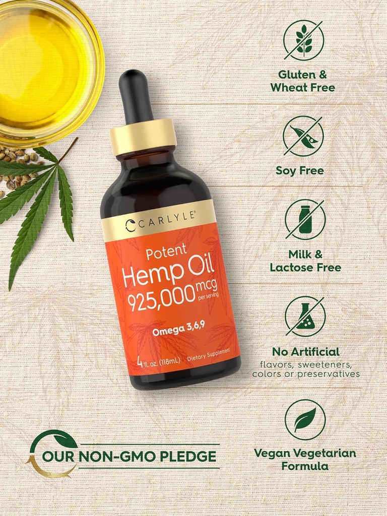 Carlyle Hemp Seed Oil 925,000 mcg | High Potency | Contains Omega 3,6,9 | Cold Pressed | Vegetarian, Non-GMO, Gluten Free 6