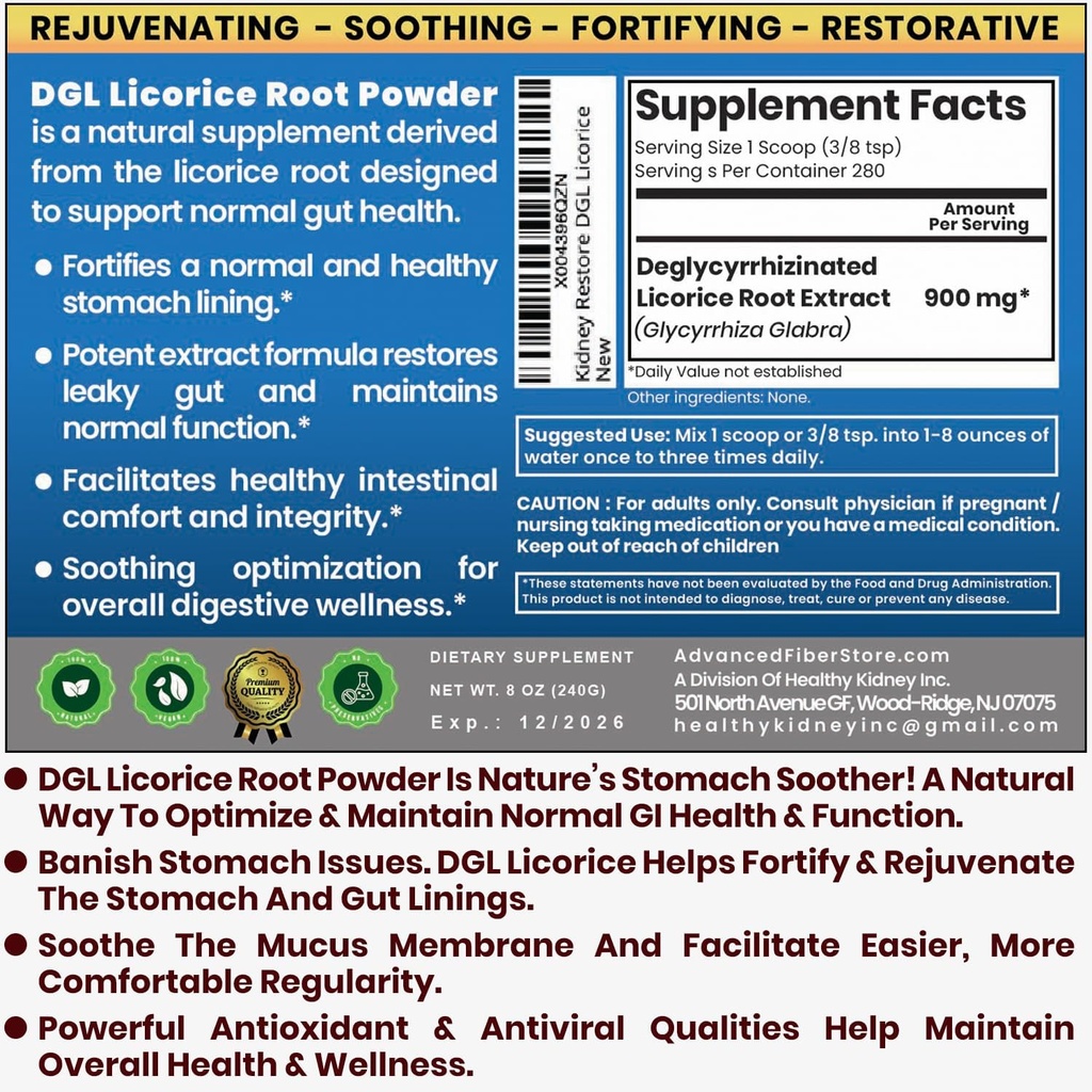 DGL Licorice Supplement: Supports Digestive Health, Gut Lining Support, DGL Powder for Wellness, Licorice Root Extract Powder, 140 Servings (2-Pack) 3