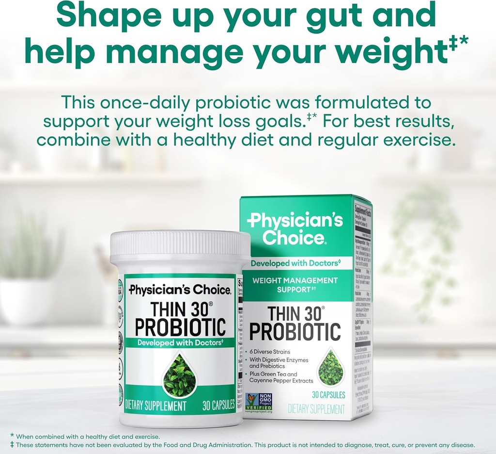Physician's CHOICE Probiotics for Weight Management & Bloating - 6 Probiotic Strains - Prebiotics - Key ingredient Cayenne - Supports Gut Health - Weight Management for Women & Men - Green Tea - 60 CT 3