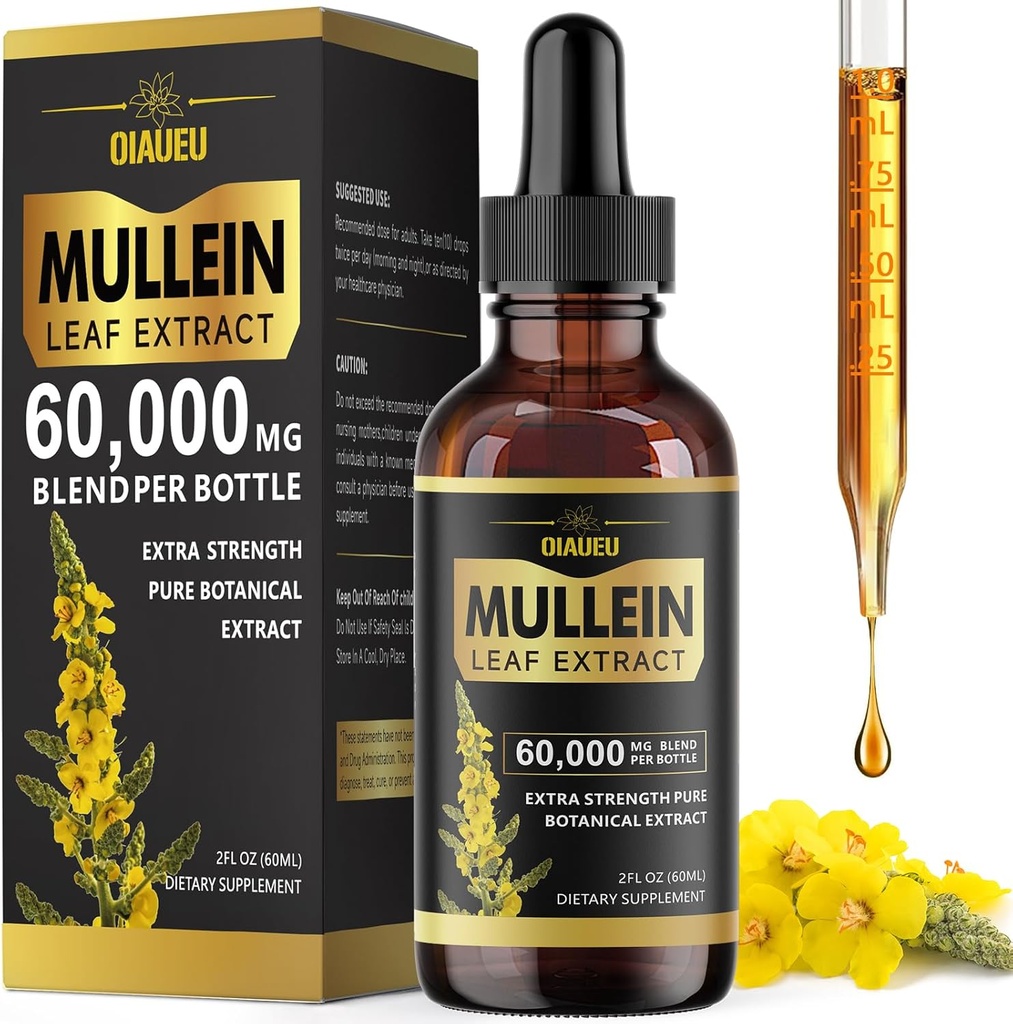 Mullein Drops for Lungs, Natural Mullein Leaf Extract, Respiratory Support & Lung Cleanse Herbal Supplement, Vegan - 2 fl oz 2
