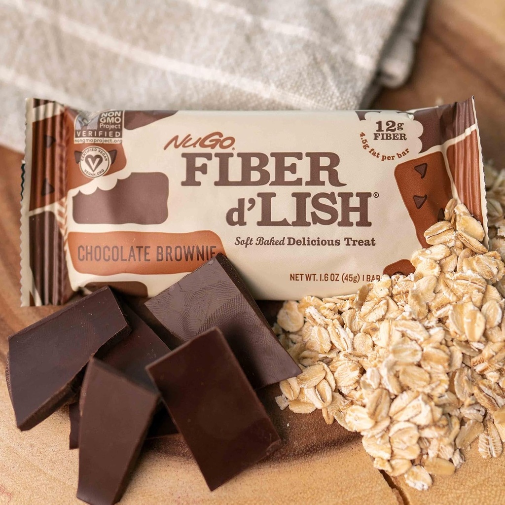 NuGo Fiber d'Lish Chocolate Brownie, 12g High Fiber, Vegan, 150 Calories, 16 Count 4