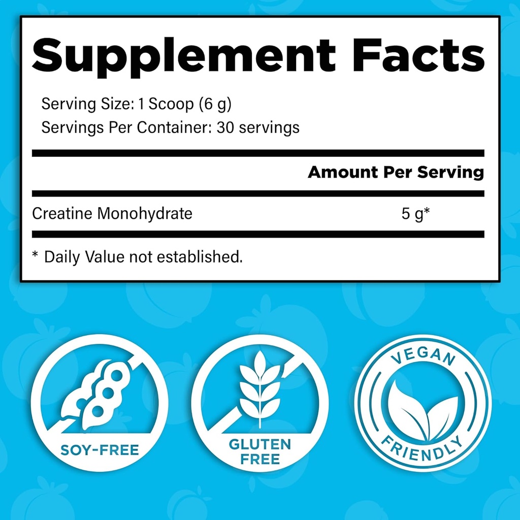 CBB Creatine Monohydrate Powder | Workout Support | Vegan | Kosher | Blue Raspberry Flavor 180 Grams (30 Servings) 4